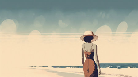Minimal tropical beach abstract background. Retro tone color style. Summer holiday and travel vacation concept. Generative ai.の素材