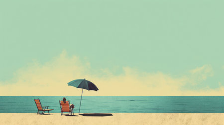 Minimal tropical beach abstract background. Retro tone color style. Summer holiday and travel vacation concept. Generative ai.の素材