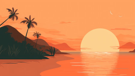 Minimal tropical beach abstract background. Retro tone color style. Summer holiday and travel vacation concept. Generative ai.の素材