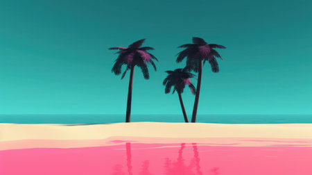 Minimal tropical beach abstract background. Retro tone color style. Summer holiday and travel vacation concept. Generative ai.の素材
