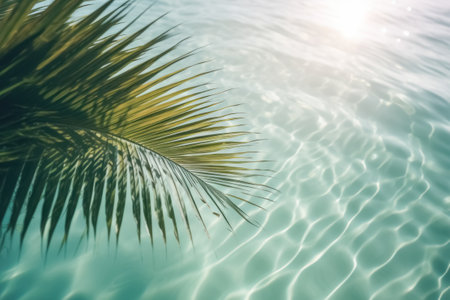 Summer background. Palm leaves on wave beach abstract. Generative ai.の素材