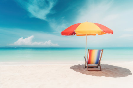 Umbrella and chair beach on tropical beach abstract background. Generative ai.の素材