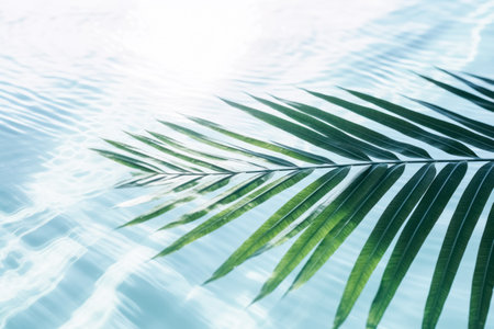 Summer background. Palm leaves on wave beach abstract. Generative ai.の素材