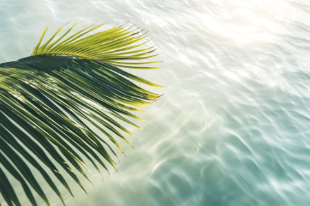 Summer background. Palm leaves on wave beach abstract. Generative ai.の素材