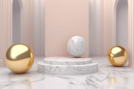 3d marble luxury podium abstract background. Copy space product presentation. Generative ai.の素材