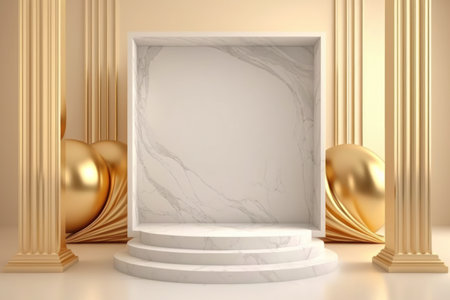 3d marble luxury podium abstract background. Copy space product presentation. Generative ai.の素材