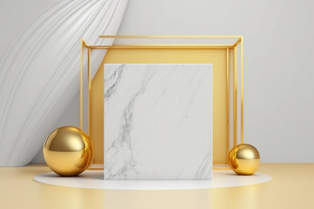 3d marble luxury podium abstract background. Copy space product presentation. Generative ai.の素材