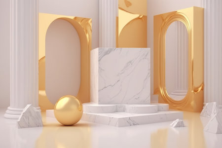 3d marble luxury podium abstract background. Copy space product presentation. Generative ai.の素材