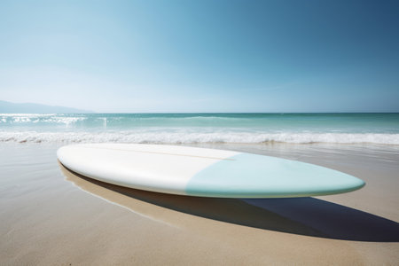 Beautiful surfboard on the beach background. Sport and nature concept. Generative AIの素材
