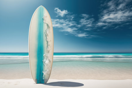 Beautiful surfboard on the beach background. Sport and nature concept. Generative AIの素材