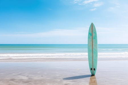 Beautiful surfboard on the beach background. Sport and nature concept. Generative AIの素材