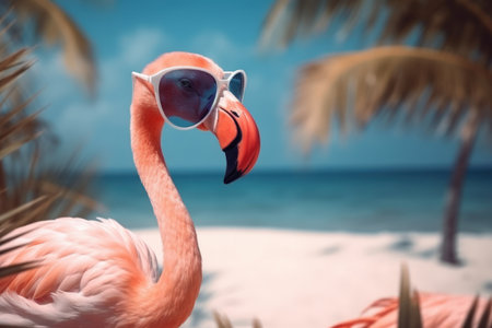 Flamingo and summer concept. Travel vacation and lifestyle. Generative aiの素材