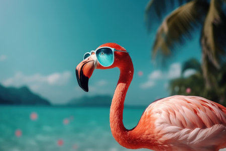 Flamingo and summer concept. Travel vacation and lifestyle. Generative aiの素材
