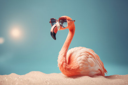 Flamingo and summer concept. Travel vacation and lifestyle. Generative aiの素材