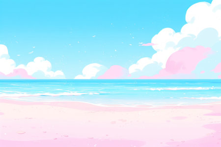 Drawing minimal pastel tropical beach abstract background. Summer concept. Generative ai.の素材