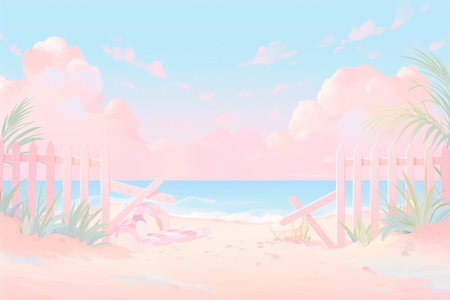 Drawing minimal pastel tropical beach abstract background. Summer concept. Generative ai.の素材