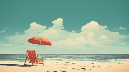 Drawing retro tropical beach summer abstract background. Graphic illustration design. Generative ai.の素材