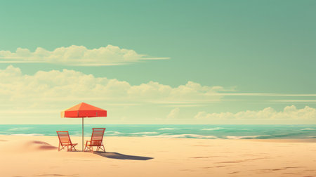 Drawing retro tropical beach summer abstract background. Graphic illustration design. Generative ai.の素材