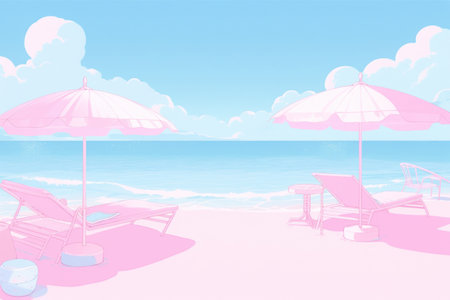 Drawing minimal pastel tropical beach abstract background. Summer concept. Generative ai.の素材