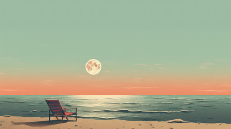 Drawing retro tropical beach summer abstract background. Graphic illustration design. Generative ai.の素材