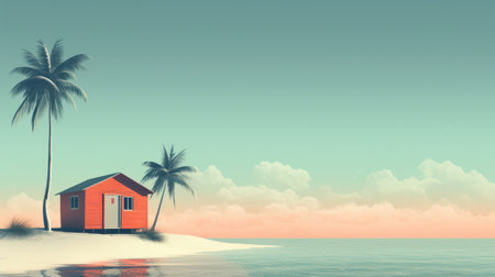 Drawing retro tropical beach summer abstract background. Graphic illustration design. Generative ai.の素材