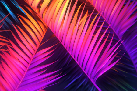 Colorfuls palm tree abstract background. Retro tone color style. Generative ai.の素材