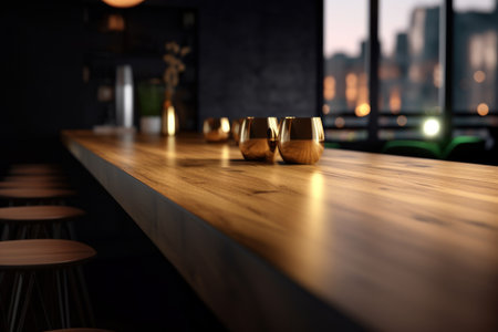 Copy space of luxury table top counter on blur kitchen abstract background. Food and product presentation. Generative Aiの素材