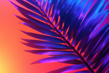Colorfuls palm tree abstract background. Retro tone color style. Generative ai.の素材