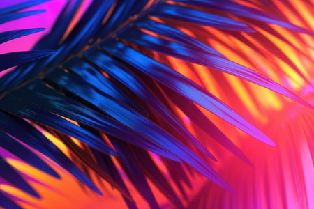 Colorfuls palm tree abstract background. Retro tone color style. Generative ai.の素材