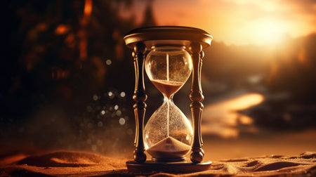Sand hourglass flowing abstract background. Generative ai.の素材