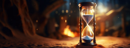 Sand hourglass flowing abstract background. Generative ai.の素材