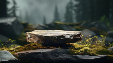 Copy space rock podium outdoor abstract background. Product presentation. Generative ai.の素材