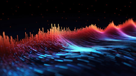 Technology abstract background. Digital line dot and colorful bokeh. Graphic art design. Generative aiの素材