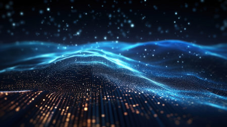 Technology abstract background. Digital line dot and colorful bokeh. Graphic art design. Generative aiの素材