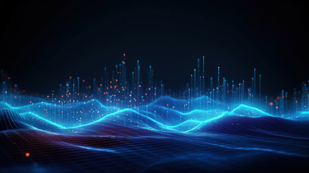 Technology abstract background. Digital line dot and colorful bokeh. Graphic art design. Generative aiの素材