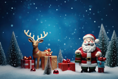 3d gift box and santa claus on snow fall abstract background. Christmas theme. Generative ai.の素材