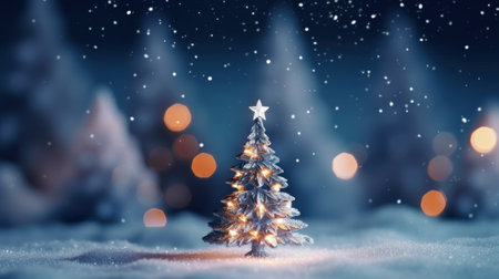 Christmas tree on snow mountain abstract background. Generative ai.の素材