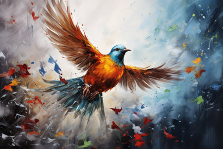 Drawing birds in nature abstract background. Animal and freedom concept.の素材