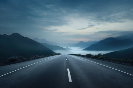 Empty road with beautiful view abstract background. Travel vacation concept. Generative ai.の素材