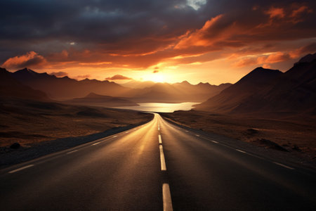 Empty road with beautiful view abstract background. Travel vacation concept. Generative ai.の素材