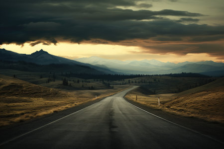 Empty road with beautiful view abstract background. Travel vacation concept. Generative ai.の素材