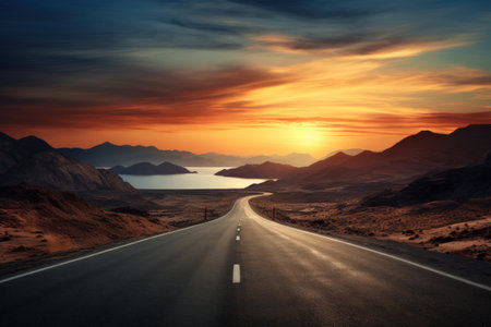 Empty road with beautiful view abstract background. Travel vacation concept. Generative ai.の素材