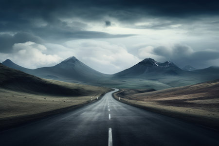 Empty road with beautiful view abstract background. Travel vacation concept. Generative ai.の素材