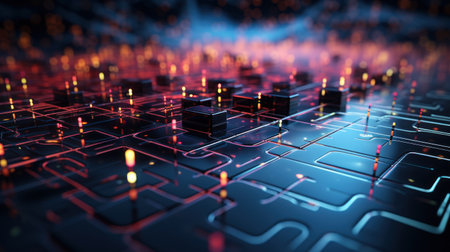 Technology abstract background. Digital line dot and colorful bokeh. Graphic art design. Generative aiの素材