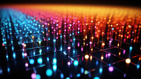 Technology abstract background. Digital line dot and colorful bokeh. Graphic art design. Generative aiの素材