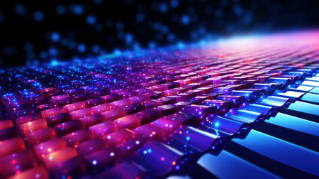 Technology abstract background. Digital line dot and colorful bokeh. Graphic art design. Generative aiの素材