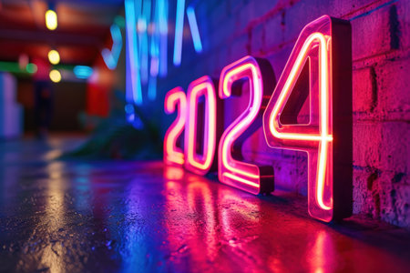 2024 happy new year concept. Holiday and celebration. Generative ai.の素材