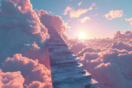 Stair and beautiful clouds and sky abstract background. Generative ai.の素材