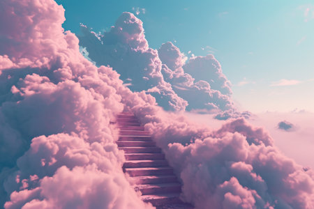 Stair and beautiful clouds and sky abstract background. Generative ai.の素材