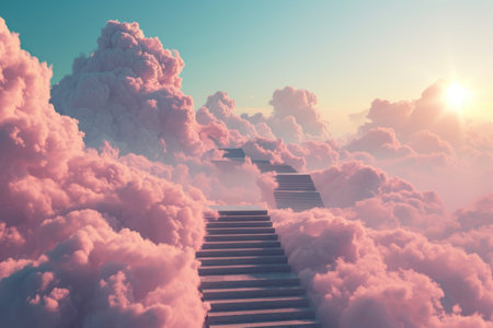 Stair and beautiful clouds and sky abstract background. Generative ai.の素材